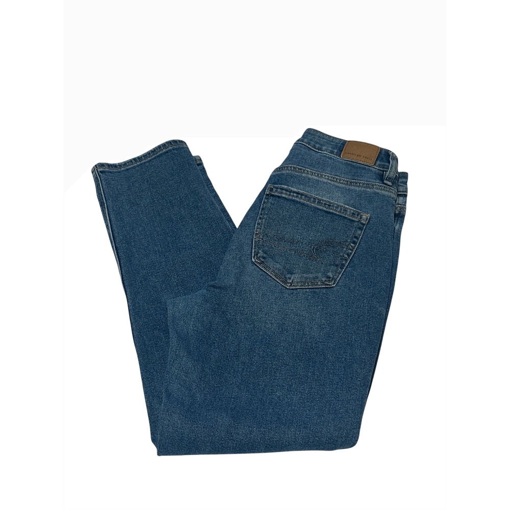American Eagle Mom Jeans Womens 4 Regular Blue High Rise Tapered Stretch Denim